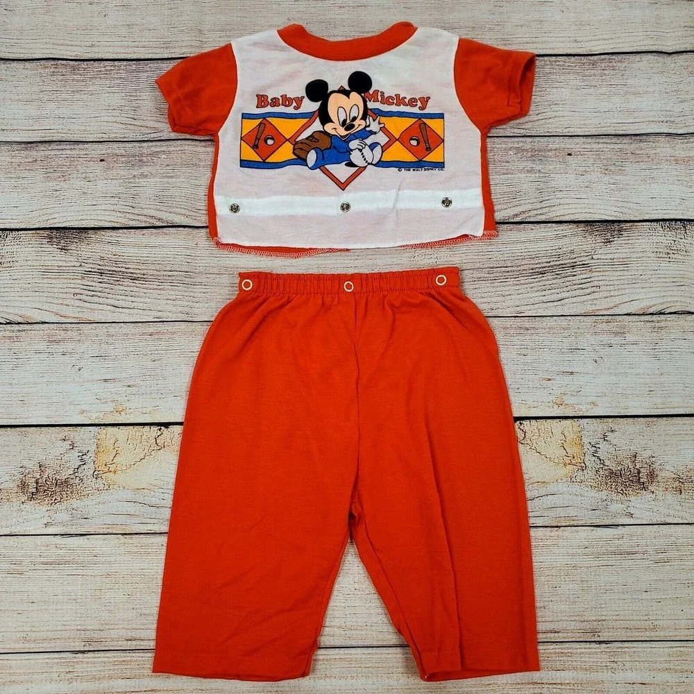 Vintage Waly Disney Co. Mickey Mouse 1984 Snap Pajamas Toddler Size 9M US Made - Picture 8 of 11